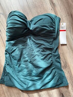 Strapless Twist Front Swim Tankini Top - Teal Green